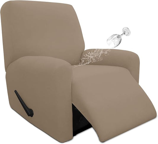 Easy-Going 4 Pieces 100% Dual Waterproof Recliner Cover Stretch Soft Couch Cover for Dogs, Sofa Slipcover for Recliner Couch Leakproof Furniture Protector for Kids, Pets Camel