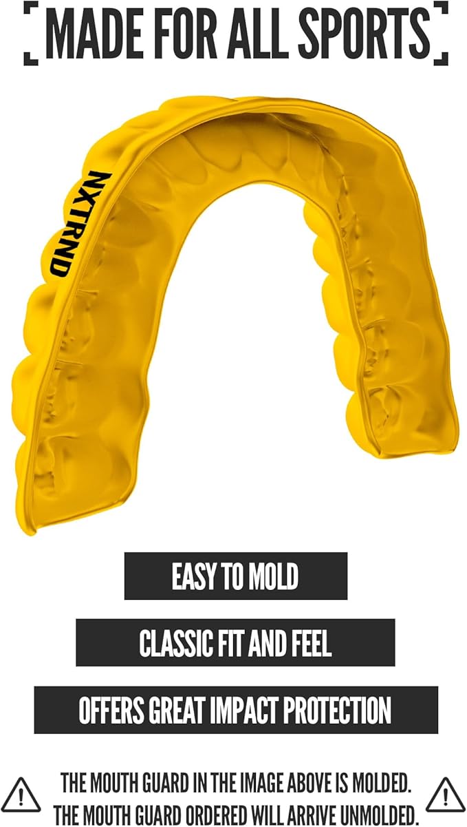 2 Pack Nxtrnd Classic Mouthguard, Custom Fit Sports Mouthpiece for Football, Boxing, MMA, Basketball, Hockey, Lacrosse, Youth & Adult (Yellow)