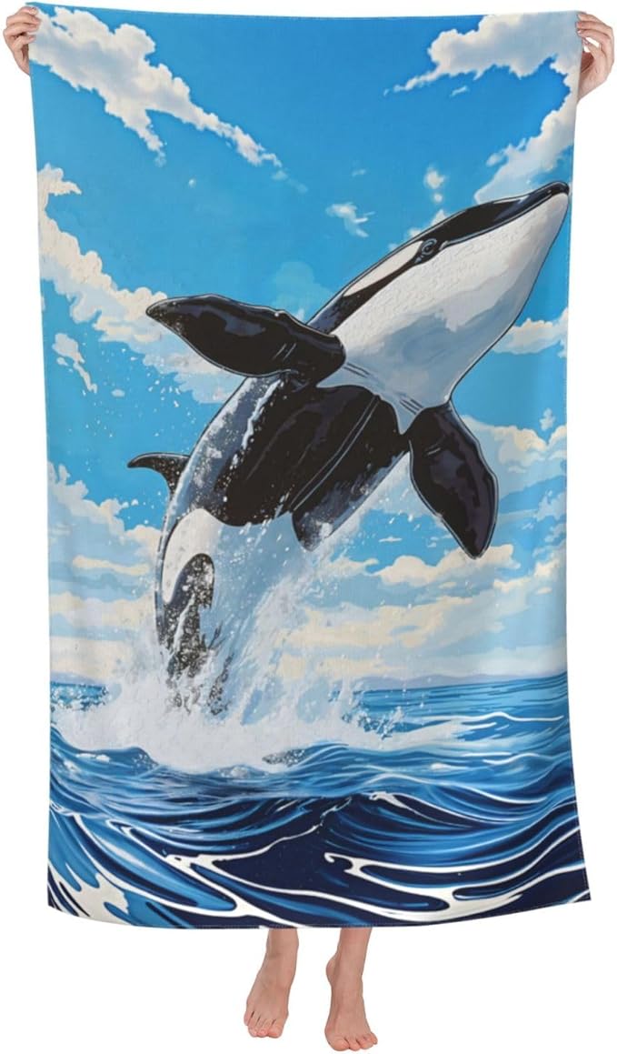 Orca Ocean Beach Towel 31inx51in, Sea Animal Sand-Free Microfiber Bath Towel Ultra Soft Quick Dry Pool Towel Absorbent Towel Lightweight Towel for Swimming Bathroom Decor