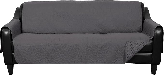 Furhaven Waterproof & Non-Slip Large Sofa/Couch Cover Protector for Dogs, Cats, & Children - Quilted Paw Print Living Room Furniture Cover - Gray, Large Sofa
