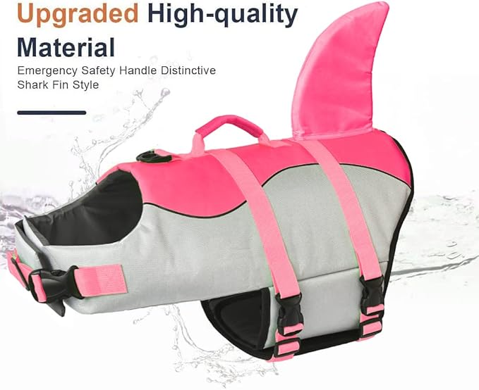 Fragralley Shark Dog Life Jacket, Adjustable Dog Life Vest with Shark Fin, Suit for Small Medium Large Dog Life Vest for Swimming and Boating