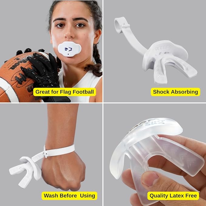 SLEEFS Football Mouth Guard - Lip/Mouthguard with Helmet Strap - Lip/Teeth Protector Mouthpiece - No Boil - for Youth/Adults, Maximum Air Flow, for All Sports - Momma This One for You