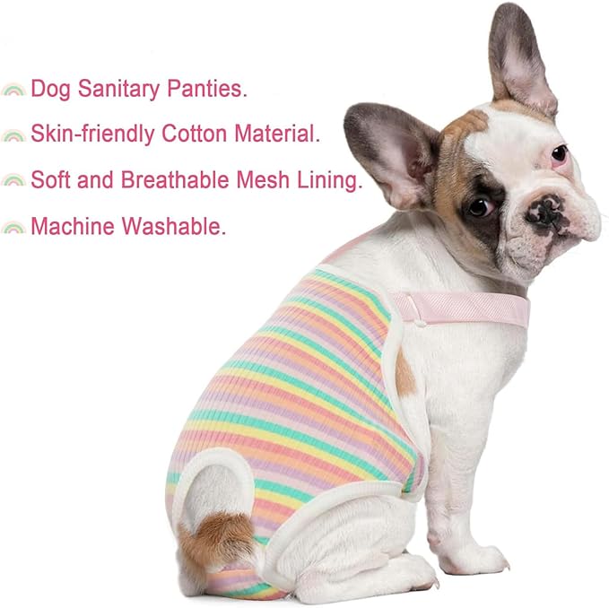 QBLEEV Dog Diapers Female Washable Sanitary Pantie with Adjustable Suspender, Reusable Doggie Diapers for Male Dogs in Heat, Cute Puppy Pet Period Panties Dog Underwear for Corgi French Bulldog S