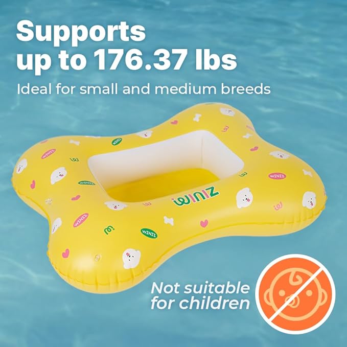 Dog Float - Yellow Cute Design Inflatable Rafts for Small Medium Dogs and Puppies - Essential Pet Supplies for Summer Outdoor Water Play Pool Lake River