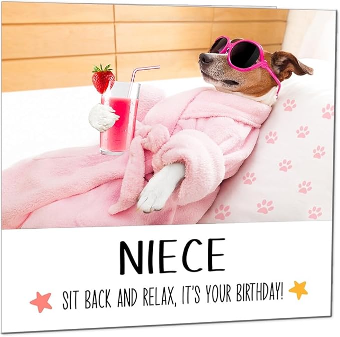 Niece Birthday Card Funny Dog at a Spa Relaxing - Funny Birthday Cards for Niece