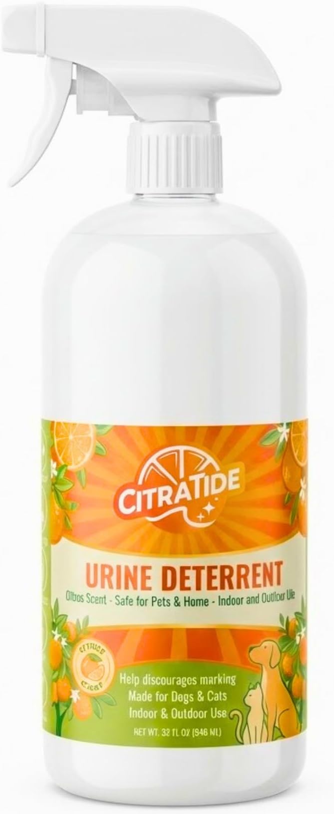 Urine Deterrent Spray for Dogs & Cats – Heavy Duty Plant-Based Formula Prevents Marking on Floors, Furniture & Carpets – Natural Citrus & Cedarwood Scent – Safe for Pets & Home – 32 fl oz