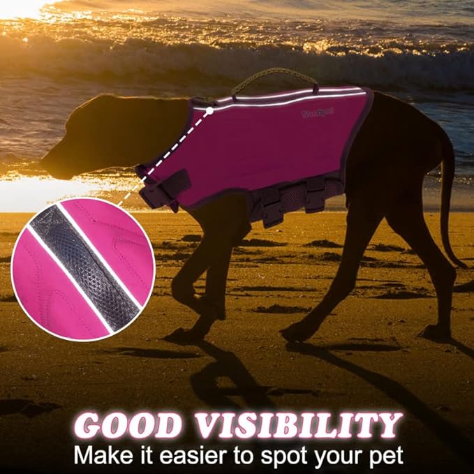 Dog Life Jacket, Good Visibility Dog Life Vest for Swimming with Reflective Stripes and Rescue Handle, Flotation Vest Suit for Small Medium and Large Dogs, Medium