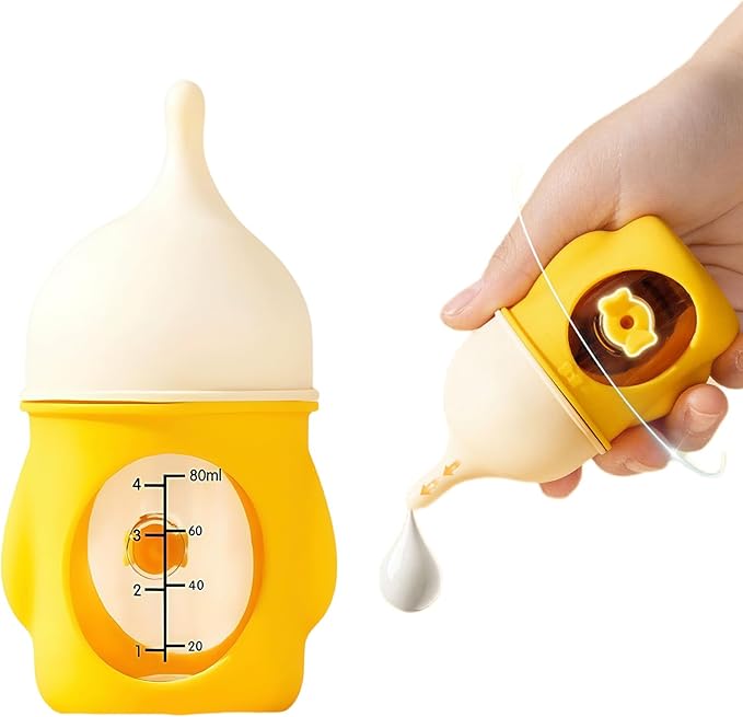 Kitten Bottle and Puppy 80ml Bottles for Nursing, Yellow Puppy Bottles for Nursing Puppy Milk, One-Piece Silicone Pacifier, Anti Choking Valve, Capable of High, Temperature Disinfection