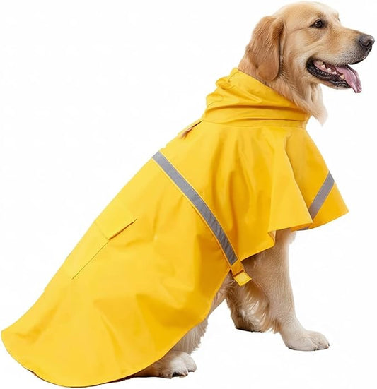 HAPEE Dog Raincoats with Reflective Strip Hoodie,Poncho Jacket for Large Dogs fit Golden Retriever Doodle (A1-Yellow, 22B (55-65 lbs))