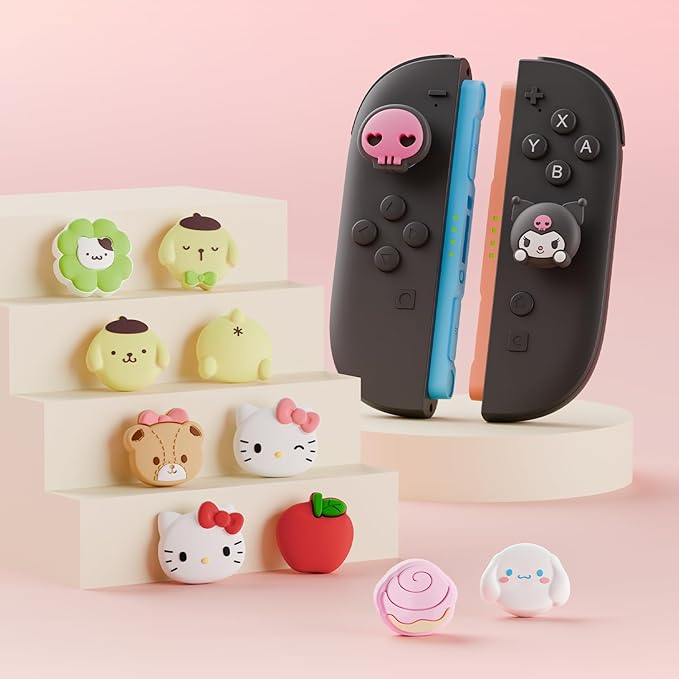 Thumb Grip Caps Compatible with Nintendo Switch 2, Silicone Joystick Grip Caps for Switch 2025, 4pcs, KLM Style, Black & Purple