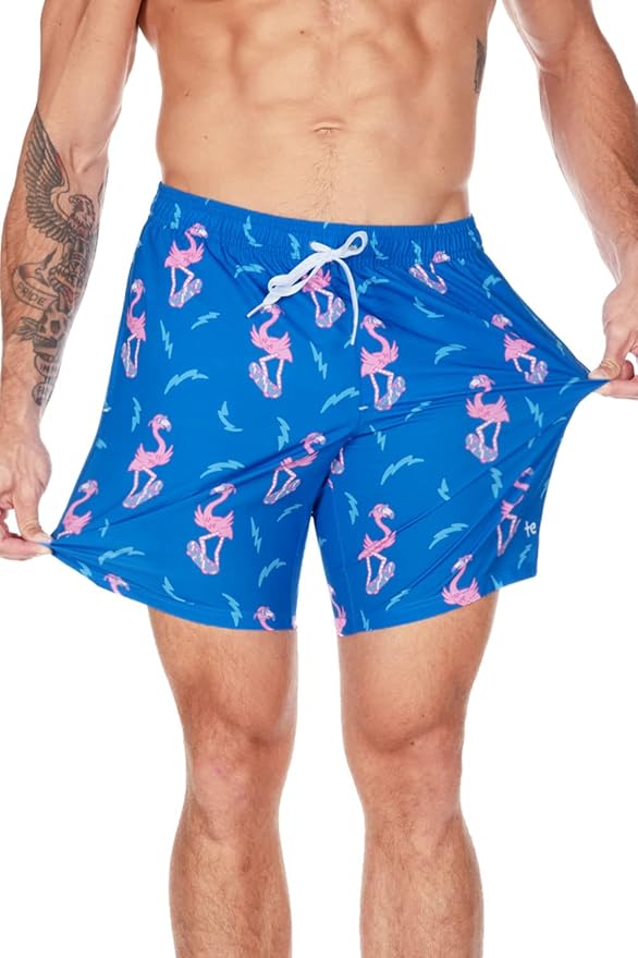 Tipsy Elves Men's Stretch Swim Trunks 7 Inch Inseam 4-Way Stretch with Mesh Liner - Quick-Dry Funny Swimwear Bathing Suit