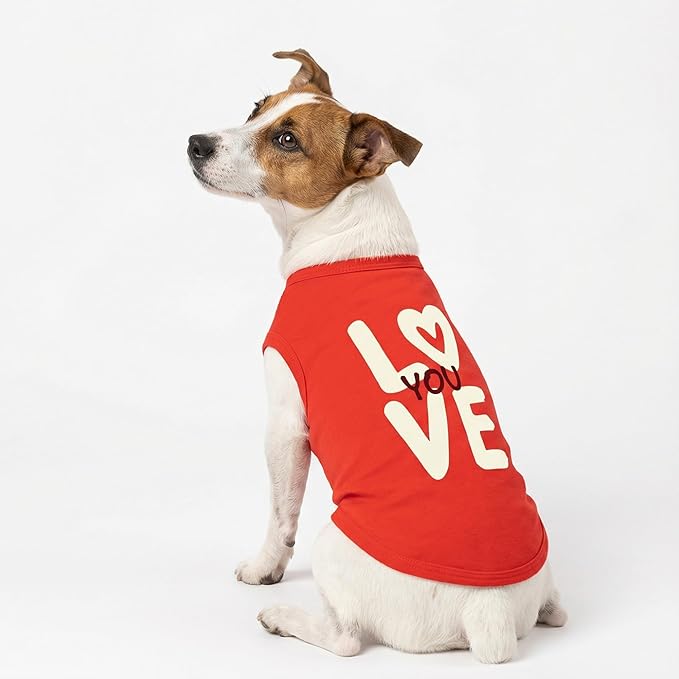 Fitwarm Love You Dog Shirt, Funny Valentines Outfit for Small Dogs Boy Girl, Festive Pet Clothes, Red, White, XL