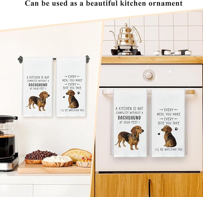 Funny Dachshund Dish Towels for Kitchen Sets of 2, Gifts for Dachshund Dog Lover, Drying Cloth Tea Towel Hand Towels for Cooking Baking Bathroom Decor, 16 x 24 Inch -12