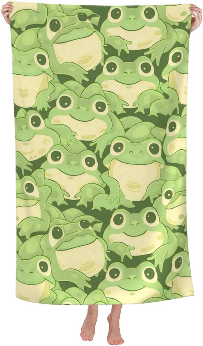 Cute Frog Beach Towel,32x52in Microfiber Quick Dry Adorable Cartoon Animal Green Bath Towels,Soft Lightweight Oversized Sand Free,for Travel Pool Swimming Gym Decor,Gifts