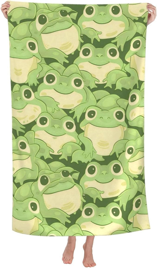 Cute Frog Beach Towel,32x52in Microfiber Quick Dry Adorable Cartoon Animal Green Bath Towels,Soft Lightweight Oversized Sand Free,for Travel Pool Swimming Gym Decor,Gifts