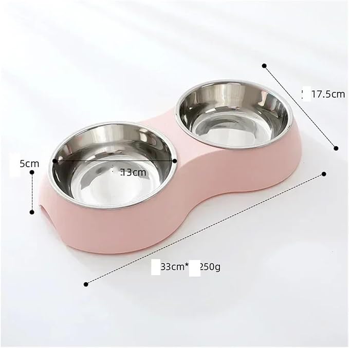 Double Pet Bowls Water Feeder Stainless Steel Drinking Dish Feeding Supplies Dog Accessories(Pink)