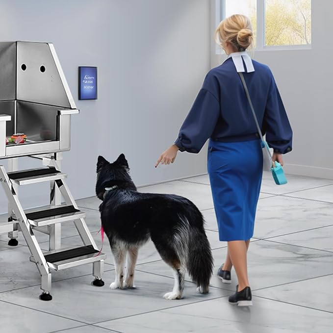 VEVOR 34" Dog Wash Station with Ramp, Durable Stainless Steel Pet Bathing Tub, Includes Storage Drawer, Faucet & Accessories, Suitable for Large to Small Dogs, Home Use Washing Basin (Right)
