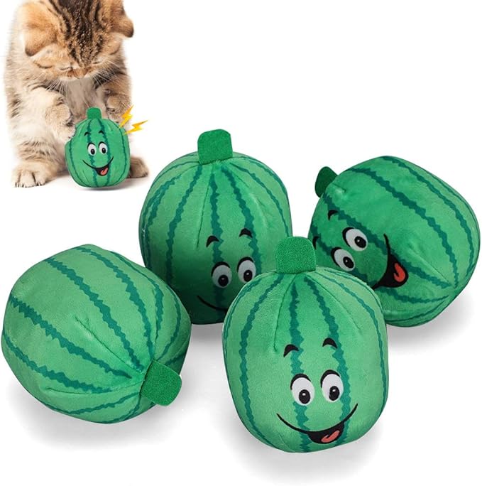 plplaaoo 4Pcs Pet Plush Watermelon Toy Set, Squeak and Chew Interactive Toys for Dogs and Cats, Material, Relieves Boredom and Anxiety