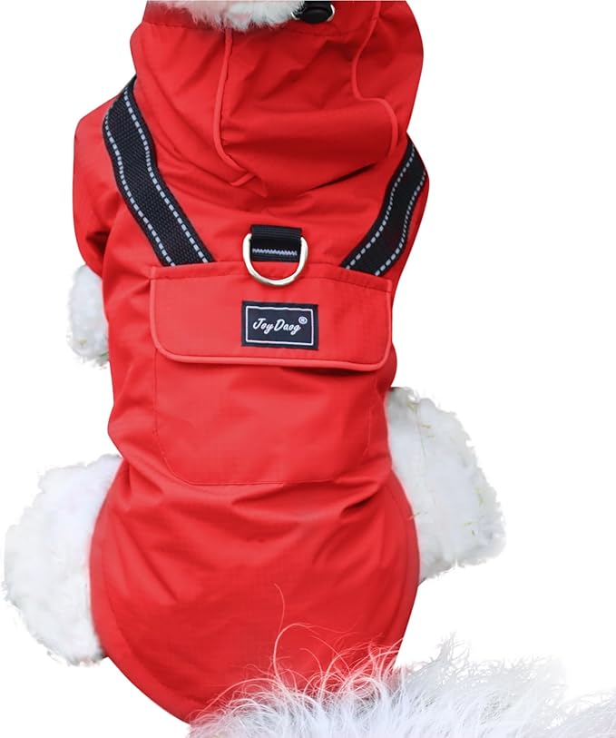 Premium Dog Raincoat with Hood for Small Dogs,Outdoor Sports Waterproof Dog Rain Jacket,Puppy Raincoat with Pockets,Red S