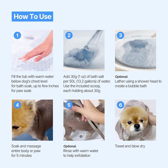 PetO’Cera Blue Marine Bath for Dogs, Deep Sea Water, Soothes Dry, Itchy Skin, Removes Debris, Conditions Coat, Anti-Lick Paw Soak, Hypoallergenic, Tear-Free, No-Rinse Dog Spa, Dog Grooming, 3.3 lbs