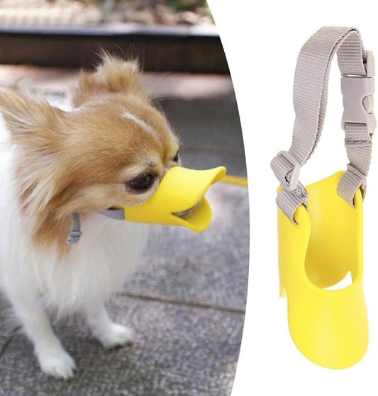 Dog Muzzle,Anti Bite Duck Mouth Shape Dog Mouth Covers,Soft Duck Silicone MouthCover with Adjustable Strap,Small Medium Dogs Muzzle Mask to Prevent Barking,Biting,Chewing(Yellow,S:9cm/3.54inch)