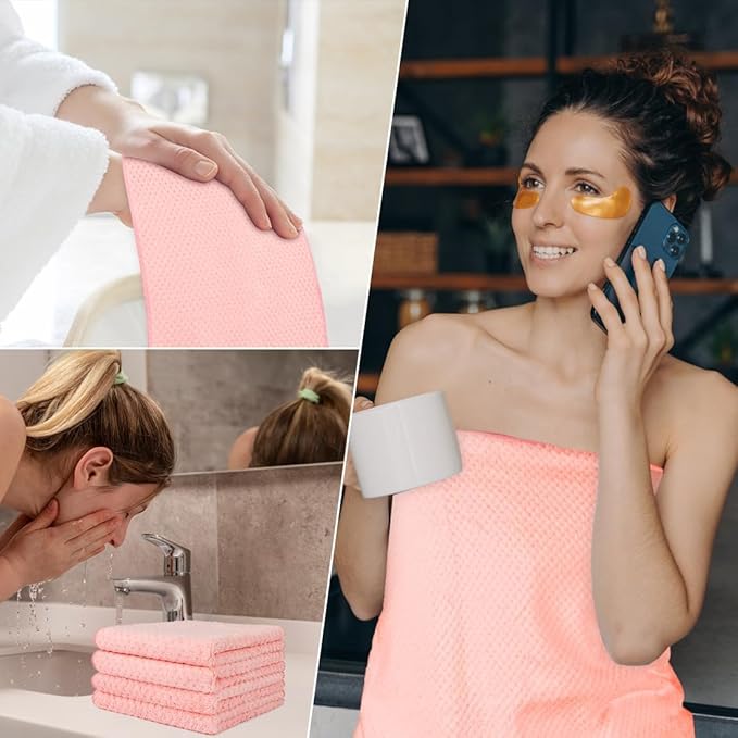 HOMEXCEL 8 Piece Bath Towel Set, Microfiber Bathroom Towel - 2 Bath Towels, 2 Hand Towels, and 4 Wash Cloths, Super Soft, Highly Absorbent Towels for Bathroom, Gym, Hotel, and Spa, Pink