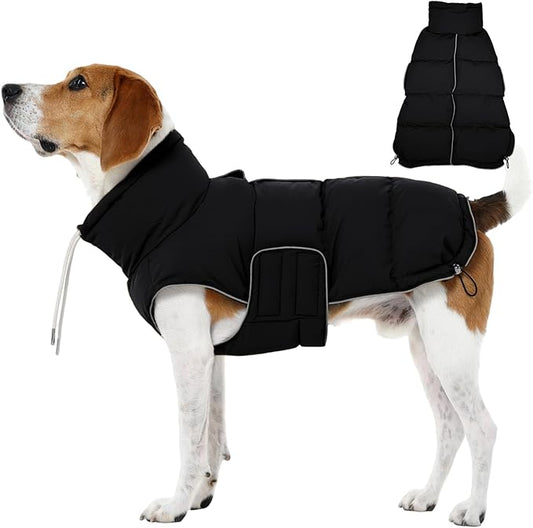 FUAMEY Dog Puffer Jacket for Large Dogs,Dog Cold Weather Coats Dogs Down Jackets Waterproof Pet Snowsuits Warm Puppy Winter Vest Turtleneck Pets Adjustable Jackets Coats Black L