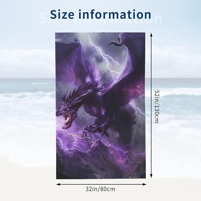 Dragon Lightning Beach Towel Dragon Sand-Free Microfiber Bath Towel Ultra Soft Quick Dry Pool Towel Absorbent Towel Lightweight Towel Gifts for Outdoor Bathroom Swimming Decor 31inx51in