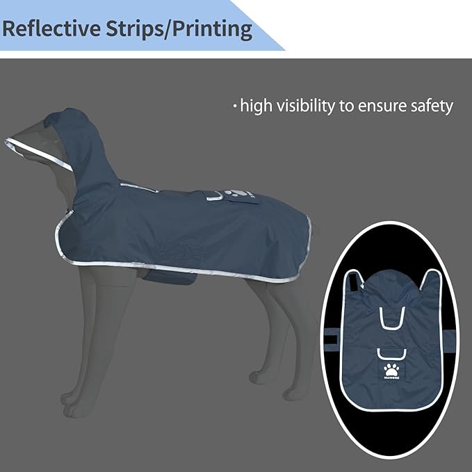MAMORE Dog Raincoat Reversible,Waterproof Dog Rain Coat Hooded Slicker Poncho with Reflective Strip, Plaid Double Layer Rain Jacket for Small Medium Large Dogs (Light Blue, Medium(13-22))