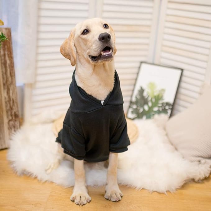 KOOLTAIL Dog Hoodie for Large Medium Small Dogs, Soft and Warm Pet Sweater with Leash Hole and Pocket Boy Girl, Puppy Fall Winter Jacket Clothes, French Pitbull Cold Weather Coat Sweatshirt, Black XXL
