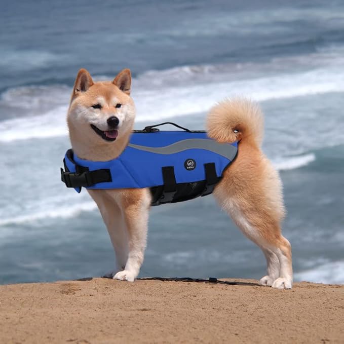 EMUST Dog Life Vests, Adjustable Life Jackets for Small Dogs with Enhanced Buoyancy, Small Dog Swim Vest with Durable Rescue Handle, Royal Blue,S