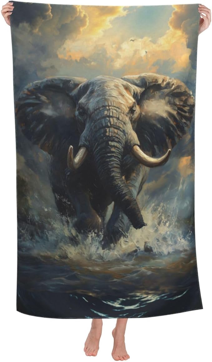 Elephant Beach Towel 31inx51in, Animal Wildlife Sand-Free Microfiber Bath Towel Ultra Soft Quick Dry Pool Towel Absorbent Towel Lightweight Towel for Swimming Bathroom Decor