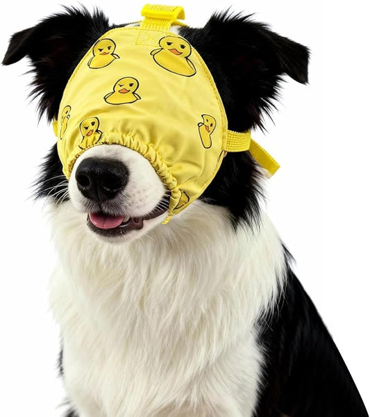 NACOCO Dog Calming Cap Eye Mask Ducks Nylon Shading Pet Anxiety Mask Muzzle for Grooming Anti Car Sickness (Yellow, XL)
