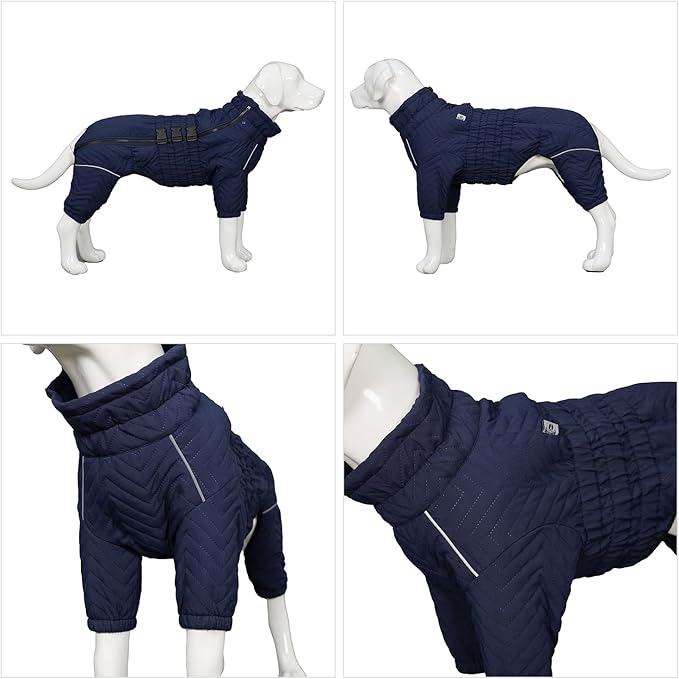 Lovelonglong Warm Dog Coat - Double Layers Vest, 4 Legs Covered Windproof Waterproof Reflective Outdoor Skating Costume for Small Medium Large Dogs, Navyblue S