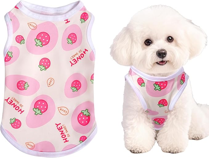 Pink Dog Shirts Cute Summer Dog Clothes Soft Pet T-Shirt Printed Puppy Shirt for Small Medium Dogs Cats Girl(Strawberry1,S)