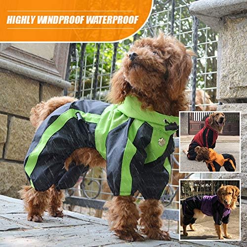 Lovelonglong American Bully Pitbull Dog Hooded Raincoat, Bulldog Rain Jacket Poncho Waterproof Clothes with Hood Breathable 4 Feet Four Legs Rain Coats for Pugs English French Bulldog Green B-M