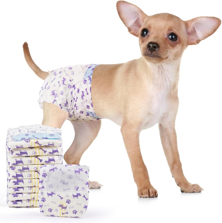 MICOOYO Disposable Dog Diapers Female, Doggie Diapers for Dogs Female, Super Absorbent Pet Diaper with Foam Tail Hole for Heat, Comfortable Puppy Diaper (Small, 50Count)