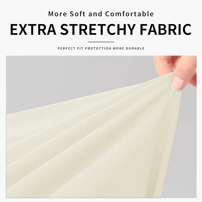 Easy-Going 100% Dual Waterproof 2 Pieces Chair Cover Stretch Soft Couch Cover for Dogs, Sofa Slipcover for 1 Separate Cushion Couch Leakproof Furniture Protector for Kids, Pets Ivory