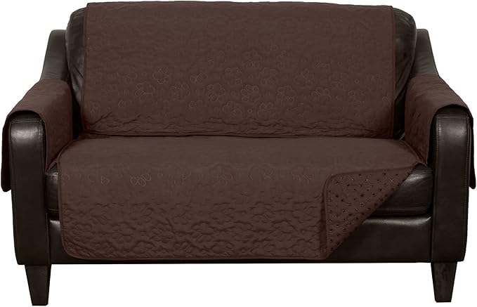 Furhaven Waterproof & Non-Slip Loveseat Cover Protector for Dogs, Cats, & Children - Quilted Paw Print Living Room Furniture Cover - Espresso, Loveseat