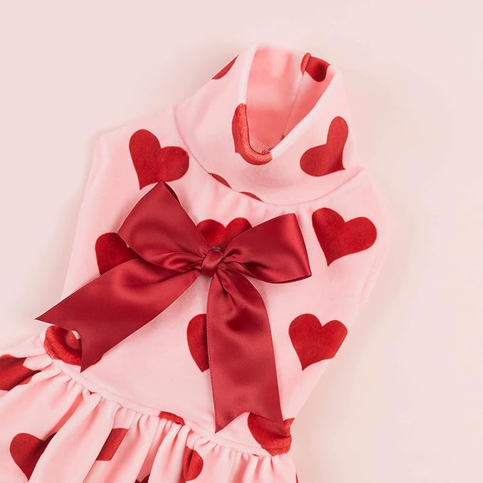 CuteBone Turtleneck Dog Velvet Dress Puppy Skirt Costume Pet Clothes Cat Apparel with Bow Hair Rope for Small Dogs CVD02XS