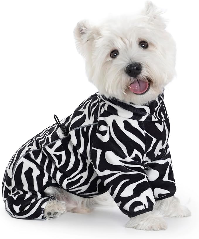 Fleece Dog Coat for Small Medium Dog,Pullover Pajamas Jumpsuit Bodysuit Puppy Coats with Legs, Pet Windproof Warm Cold Weather Jacket Full Body Vest Cozy Snowsuit Outfit Clothes (Zebra Striped, M)