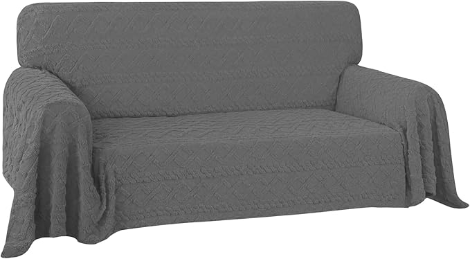 Easy-Going 80X118 inches Loveseat Sofa Cover, Jacquard Velvet Couch Slipcover for 2 Cushion Couch, L Shape Sectional Covers for Dogs, Washable Sofa Blanket, Furniture Protector for Pets, Grey
