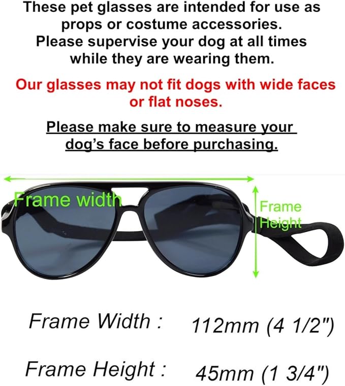G048 Dog Pet Cat Costume Retro Aviator Sunglasses Adjustable for Small-Medium Dogs Approximately 12-30 lbs Party Prop Cosplay Photoshoot (Aviator Black)