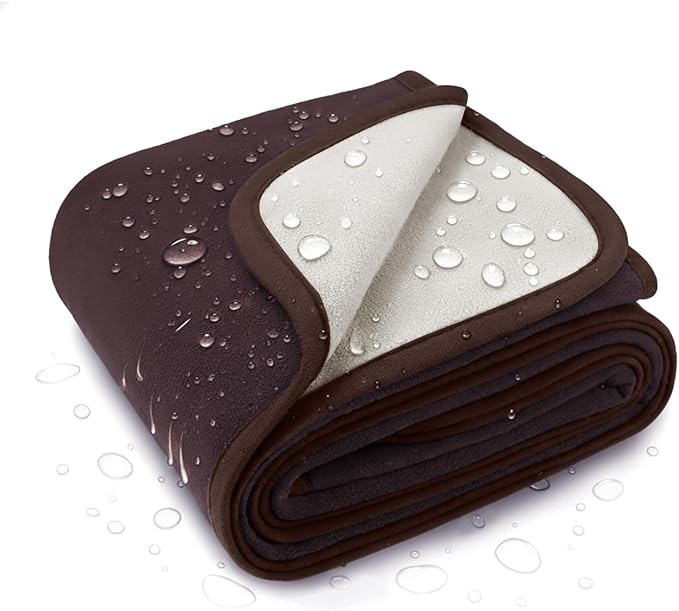 Luciphia 100% Waterproof Blanket for Adults or Small Medium Dogs, Soft Polar Fleece Pet Throw Blankets for Couch Protector Washable, Reversible Leakproof Furniture Protection,Brown Cream,57x40inch