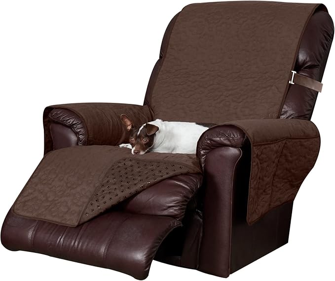 Furhaven Waterproof & Non-Slip Recliner Chair Cover Protector w/ Side Pockets for Dogs, Cats, & Children - Quilted Paw Print Living Room Furniture Cover - Espresso, Recliner