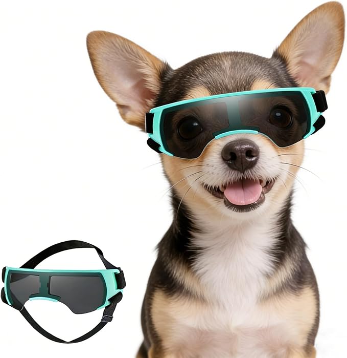 NAMSAN Dog Goggles Small Breeds, UV Protection Dog Glasses for Small Dogs, Puppy Sunglases Windproof Dustproof Driving Eye Protection, Adjustable, Cute Blue