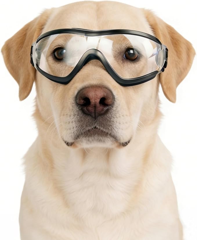 Namsan Clear Dog Goggles Large Breed, UV-Protection Doggie Sunglasses for Medium to Large Dogs, Outdoor Dog Eye Protection, Anti-Fog Anti-Dust Windproof Snowproof, Adjustable Straps, Transparent