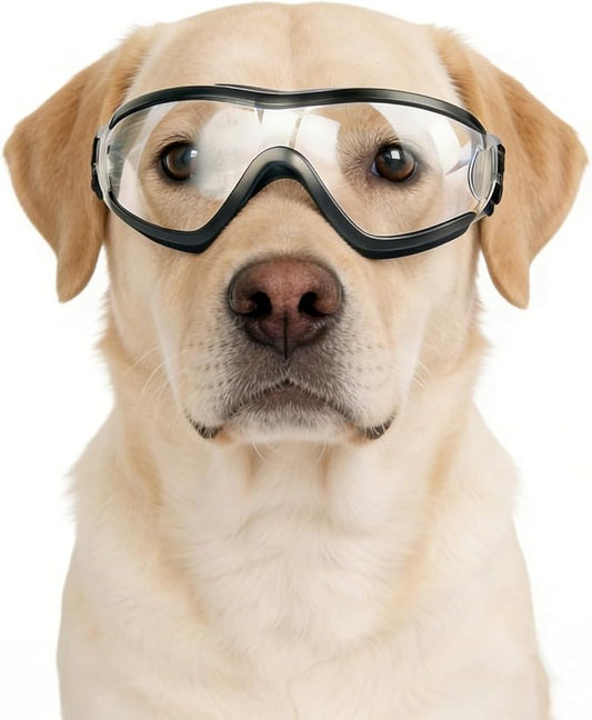 Namsan Clear Dog Goggles Large Breed, UV-Protection Doggie Sunglasses for Medium to Large Dogs, Outdoor Dog Eye Protection, Anti-Fog Anti-Dust Windproof Snowproof, Adjustable Straps, Transparent