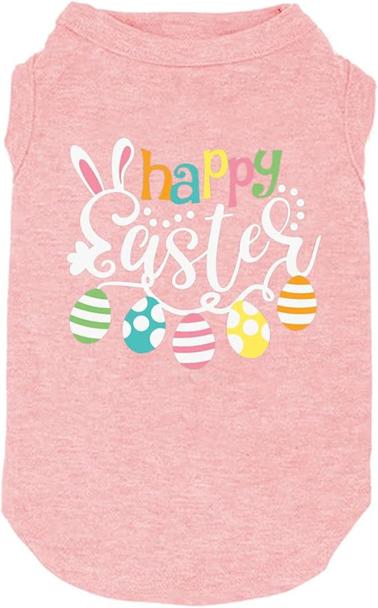 Happy Easter Shirts for Dog Funny Print Vest for Small Medium Large Dogs Soft and Light-Weight T Shirts Gift for Puppy(Pink01,X-Small)