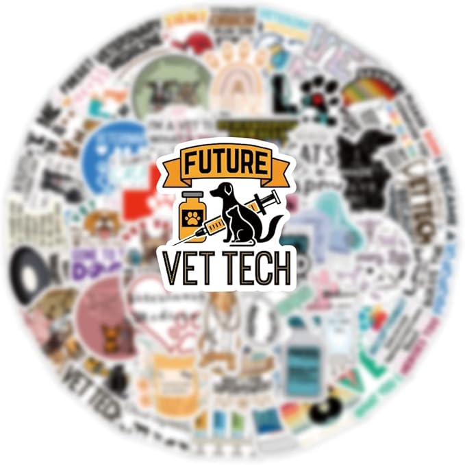 61Pcs Veterinary Stickers Pack |，Treatment Animals Medical Health Vet Tech Sticker for Water Bottle Skateboard Luggage Laptop Computer Phone Wall Surfboard